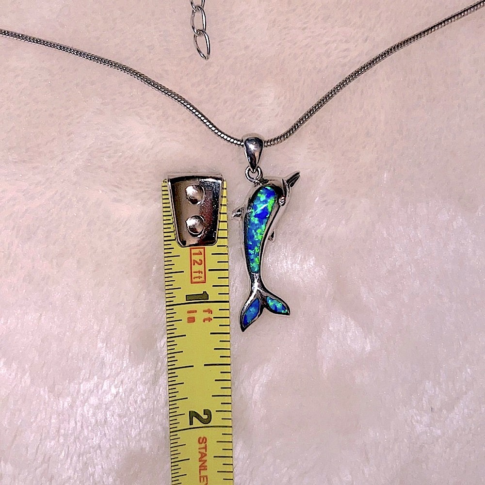 NWOT 🐬 16-18” STAMPED .925 SILVER AUSTRALIAN OPAL PENDANT SNAKE CHAIN NECKLACE - Picture 8 of 8